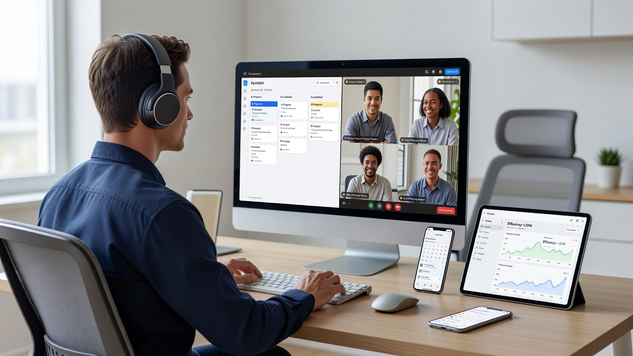 Workflow dashboard showing task integration across remote team members